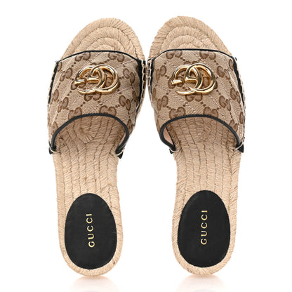 Gucci Monogram Matelasse GG Marmont Espadrille 20mm Slide Sandals 35 Beige Ebony Black 2 of 11