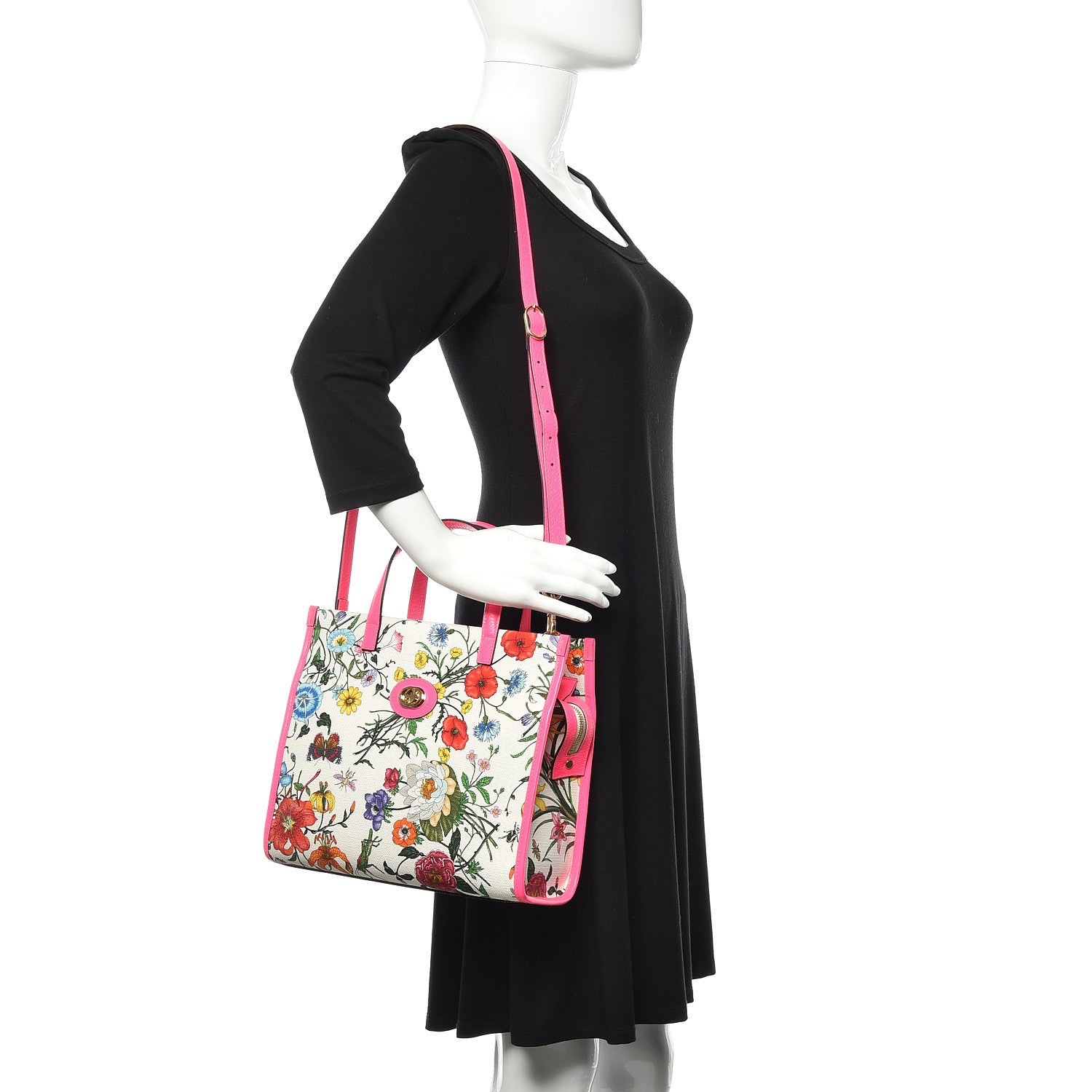 Gucci Canvas Medium Flora Tote Fuchsia 2 of 12