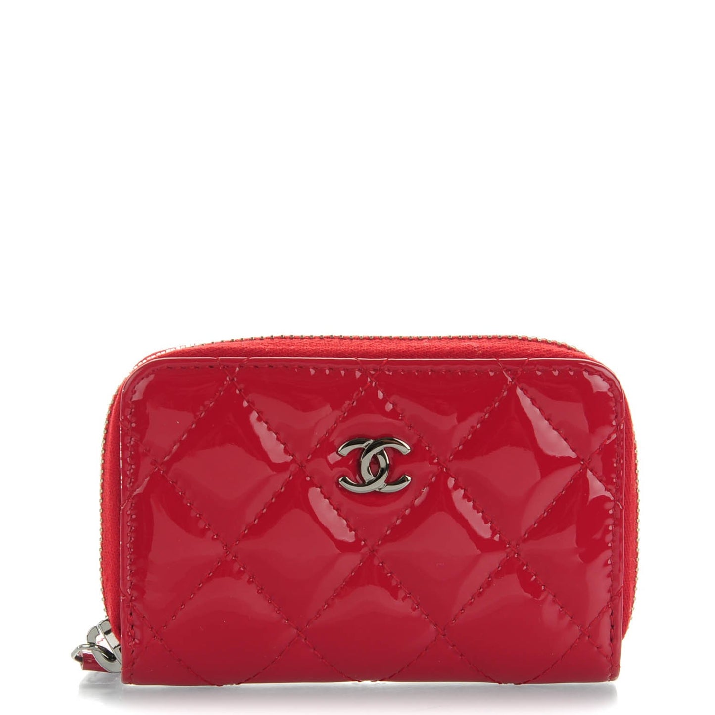 Patent Calfskin Quilted Zip Coin Purse Red