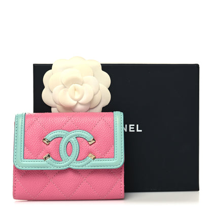 Chanel Caviar Quilted Filigree Flap Card Holder Pink Blue Green 8 of 10
