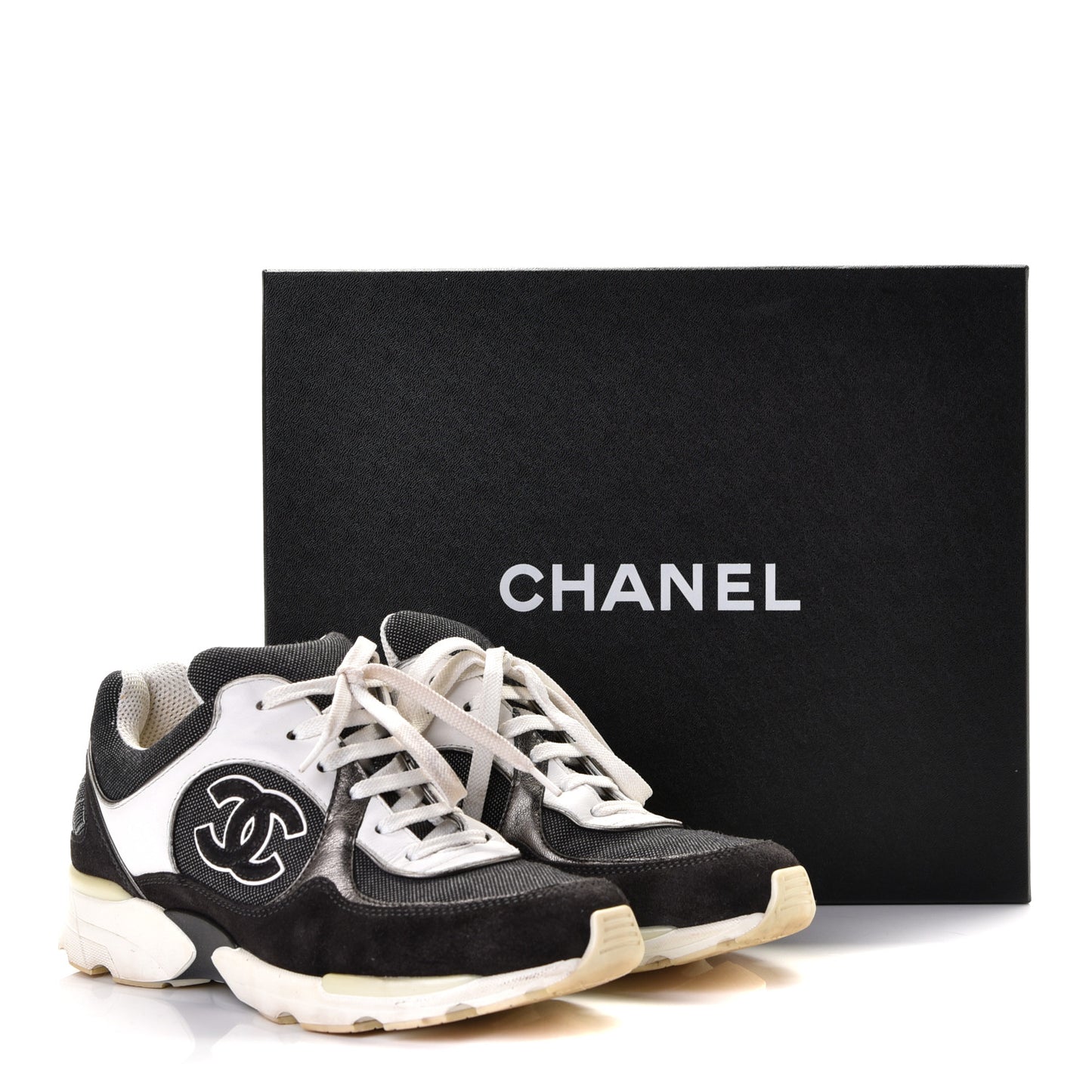 Suede Calfskin CC Sneakers 37 Dark Grey White Silver