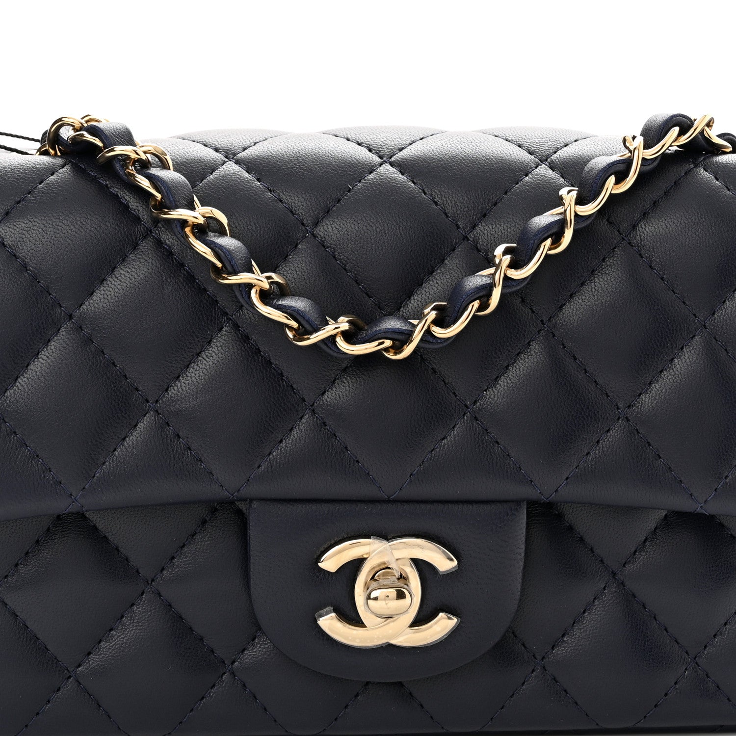 Chanel Lambskin Quilted Mini Rectangular Flap Dark Navy Blue 7 of 9