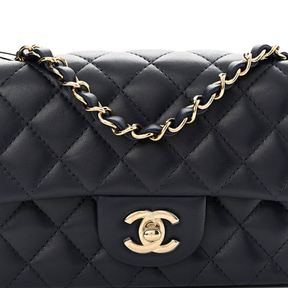 Chanel Lambskin Quilted Mini Rectangular Flap Dark Navy Blue 7 of 9