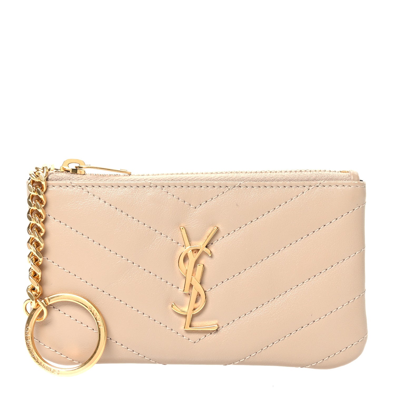 Saint Laurent Calfskin Matelasse Monogram Key Pouch Light Taupe 1 of 7