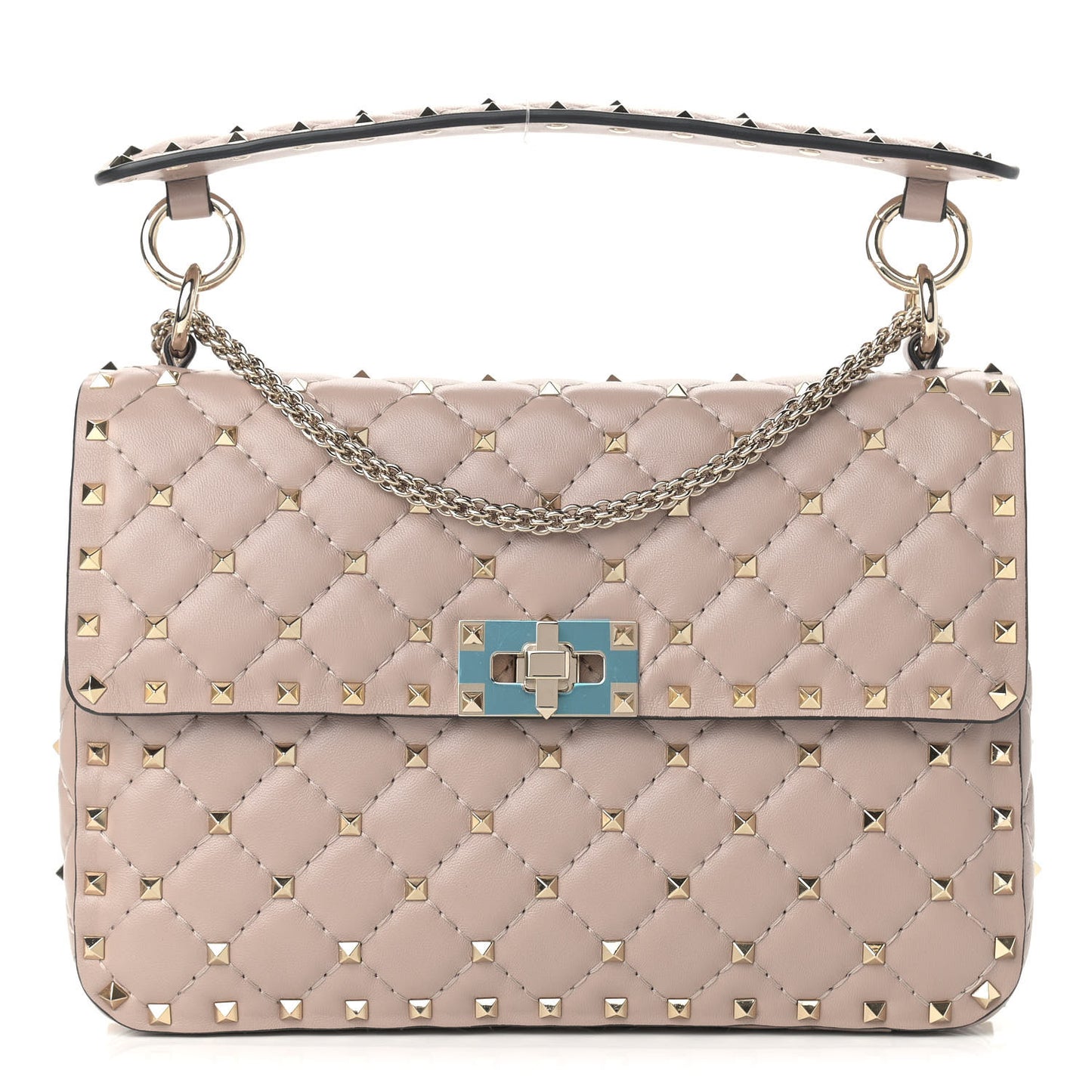 Lambskin Medium Rockstud Spike Shoulder Bag Poudre