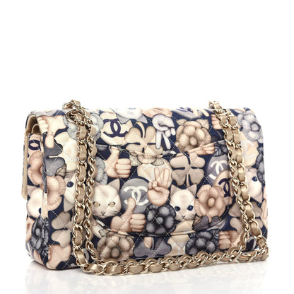 Chanel Nylon Quilted Medium Cat Emoticon Double Flap Navy Gold 3 of 11