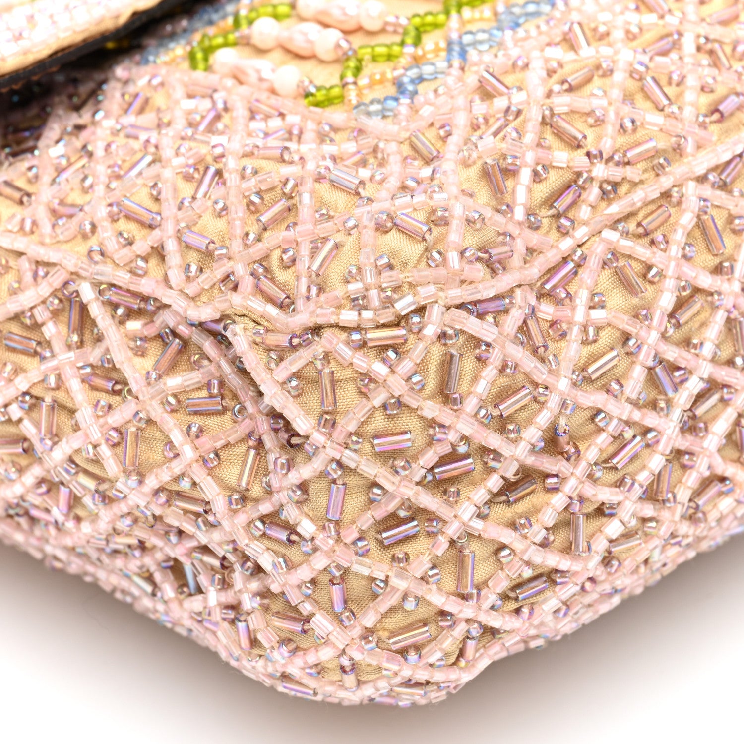 Fendi Linen Crystal Beaded Baguette Beige Multicolor 8 of 12