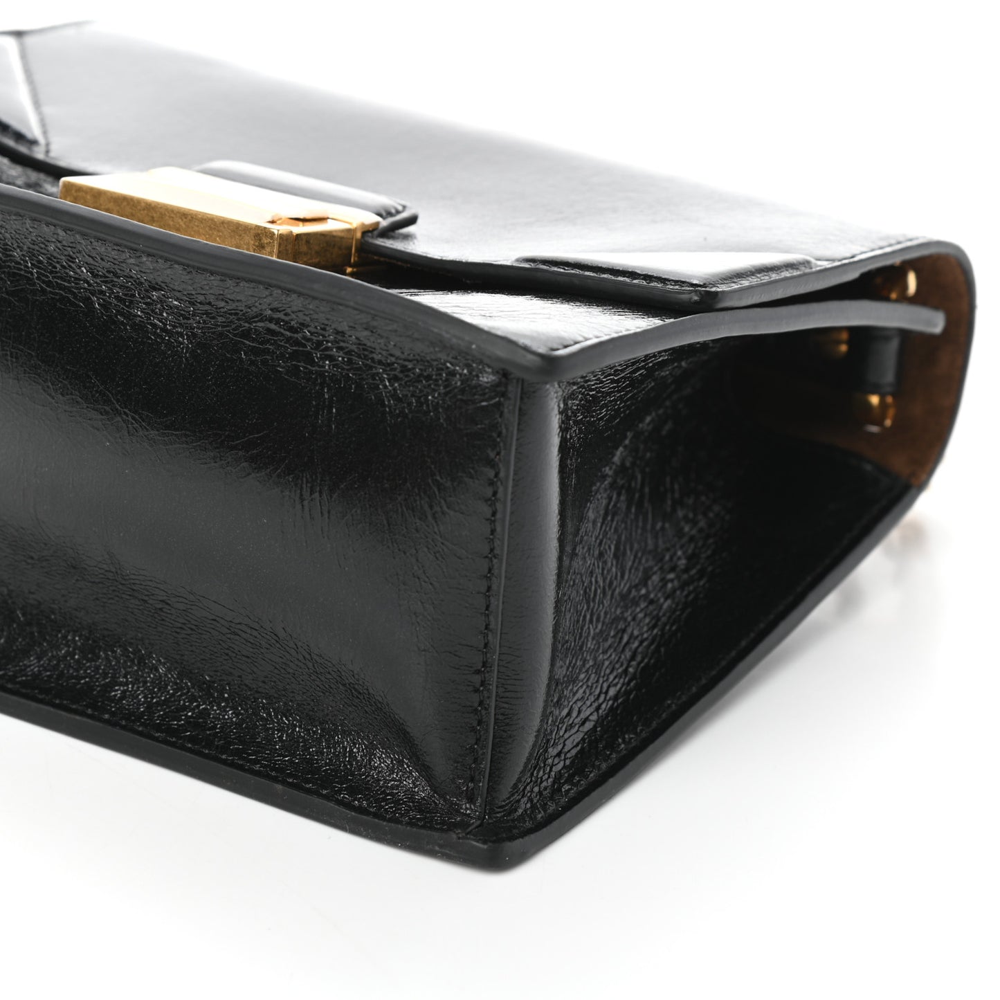 Agnello Old Shine Small Kan U Shoulder Bag Black