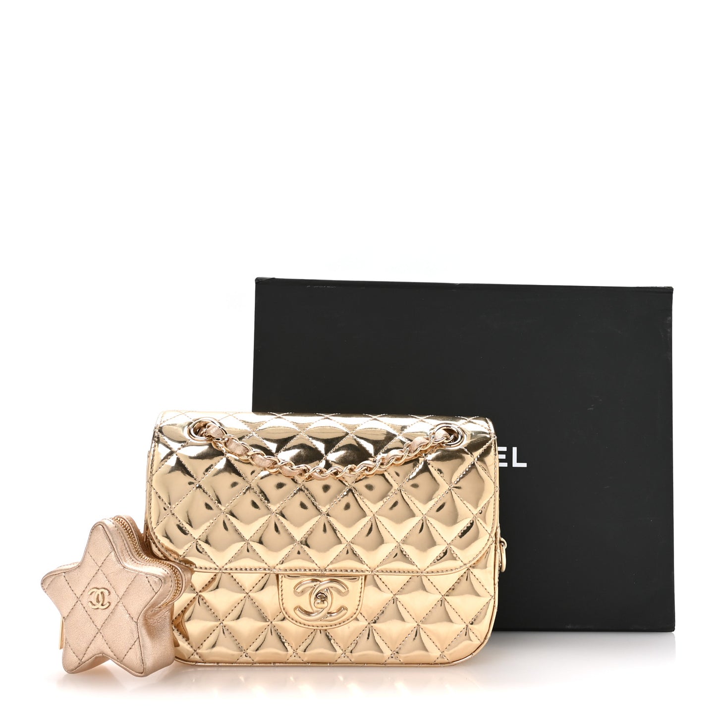 Mirror Calfskin Metallic Calfskin Medium Hollywood Boulevard Flap With Star Coin Purse Light Gold