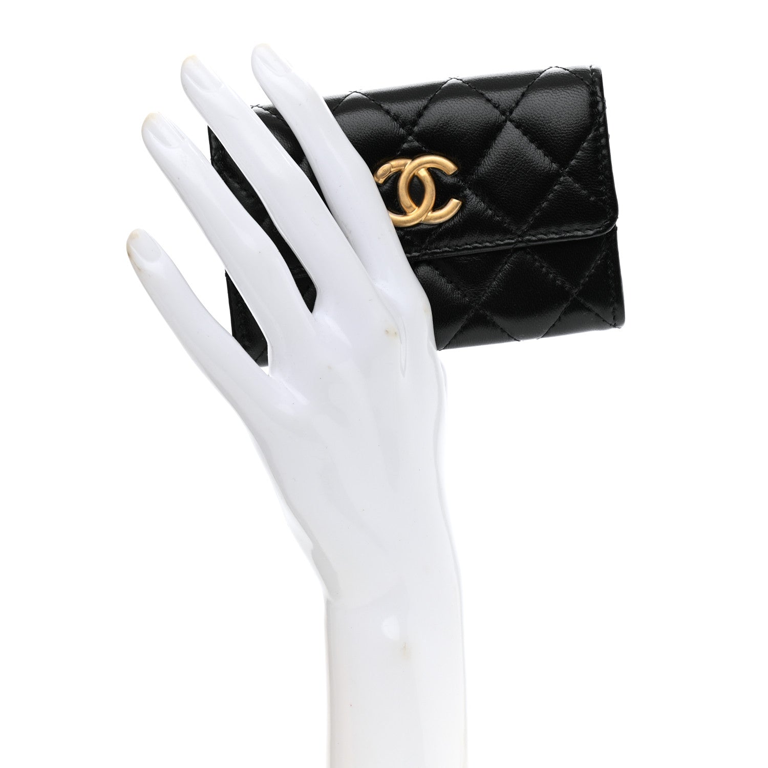 Chanel Lambskin Quilted Flap Card Holder Wallet Black 2 of 9