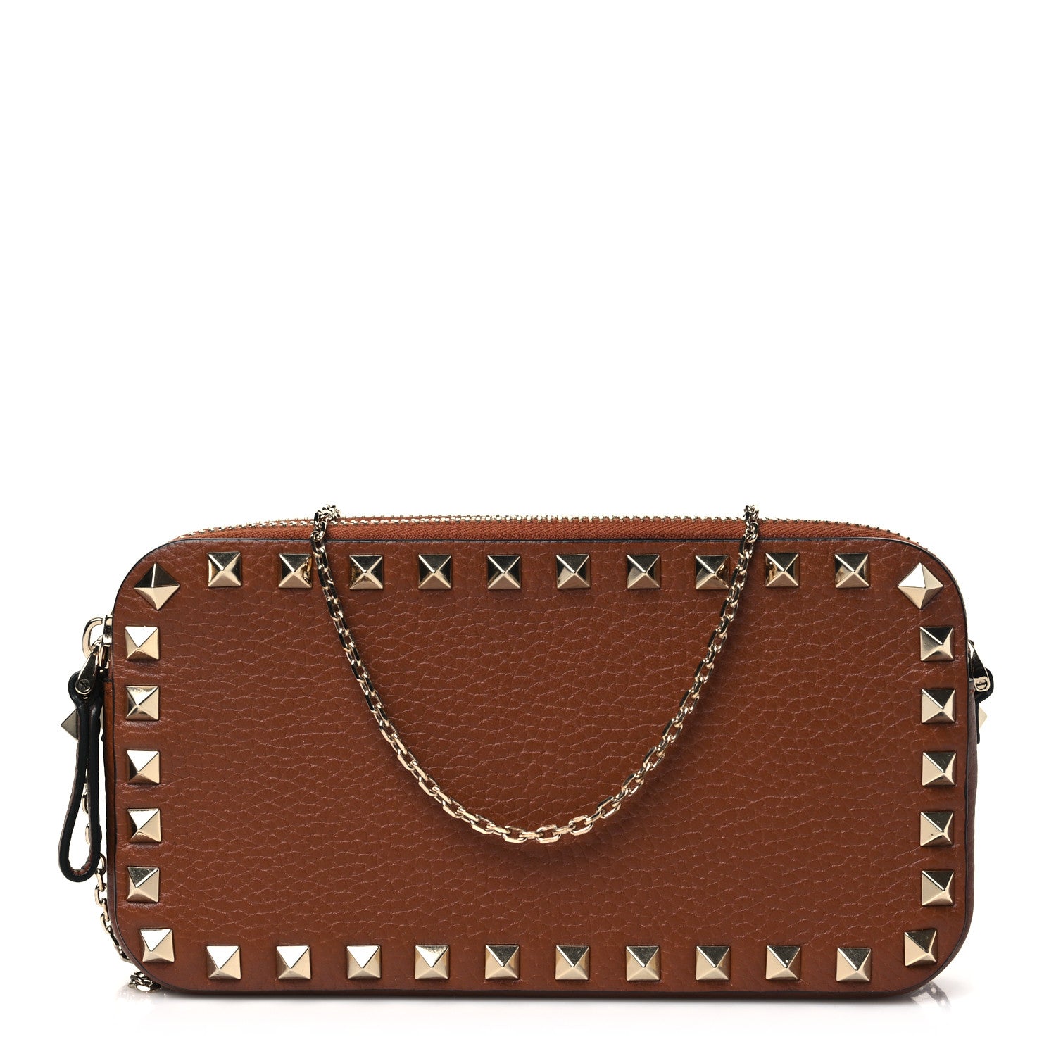 Valentino Garavani Pebbled Calfskin Rockstud Double Zip Camera Crossbody Bag Tan 1 of 9