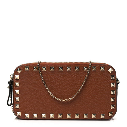 Valentino Garavani Pebbled Calfskin Rockstud Double Zip Camera Crossbody Bag Tan 1 of 9