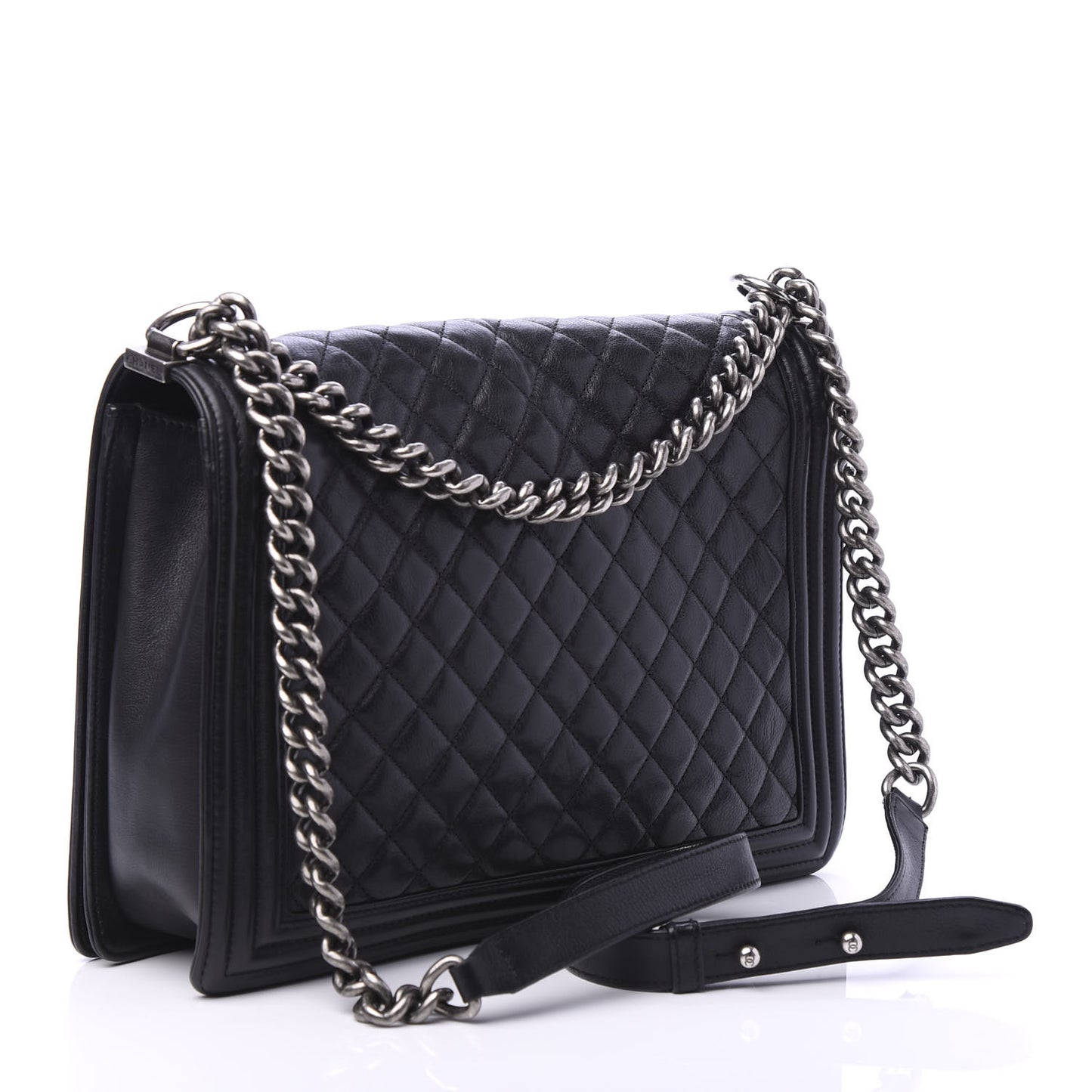 Calfskin Quilted Large Boy Flap Black