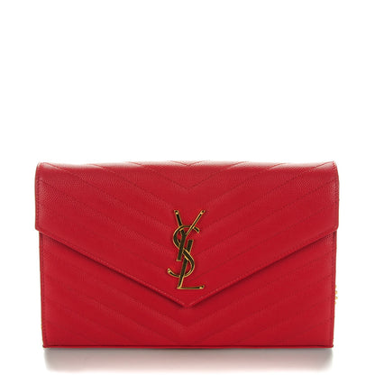 Saint Laurent Grain De Poudre Matelasse Chevron Monogram Chain Wallet Lipstick Red 1 of 7
