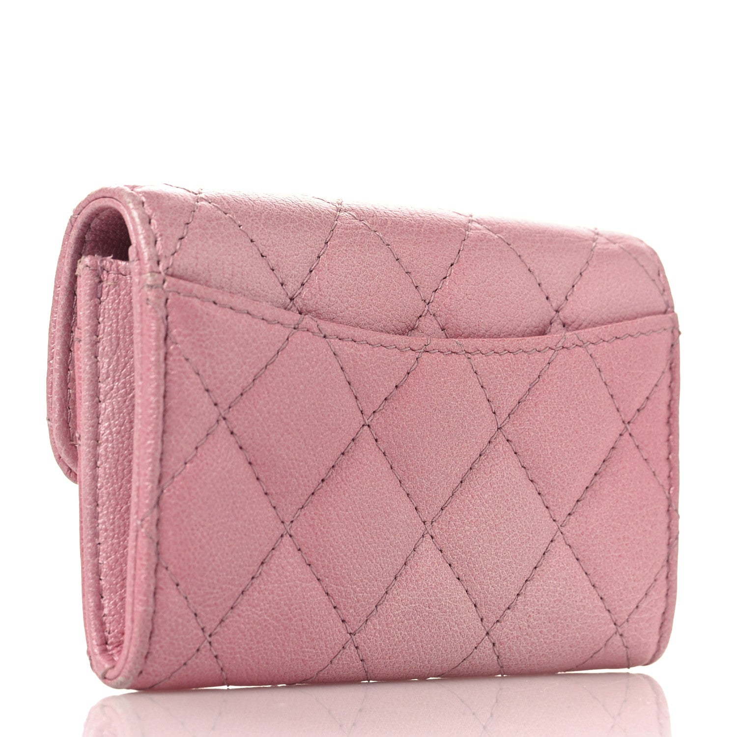 Chanel Metallic Lambskin Quilted Flap Card Holder Wallet Pink 4 of 12