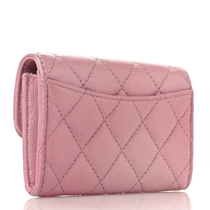 Chanel Metallic Lambskin Quilted Flap Card Holder Wallet Pink 4 of 12