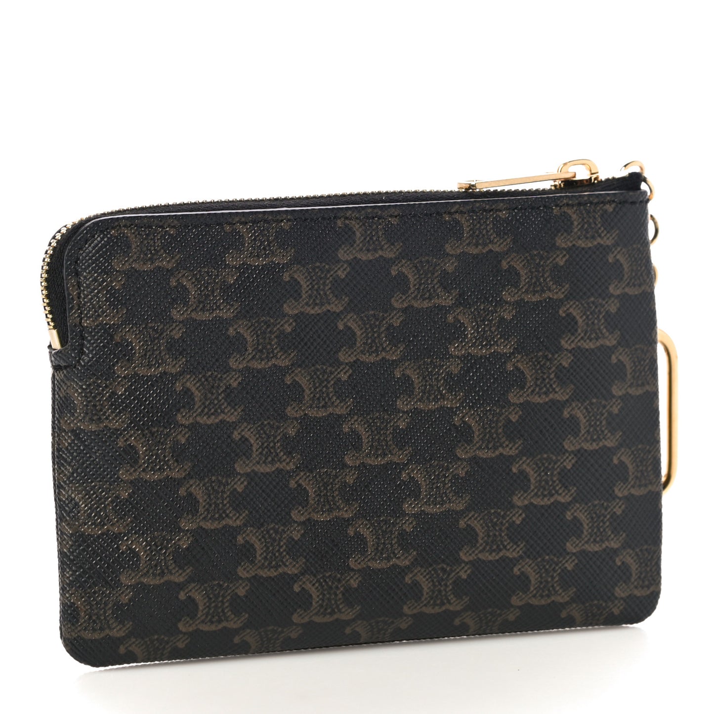 Triomphe Canvas Logo Coin and Card Pouch With Hook Black