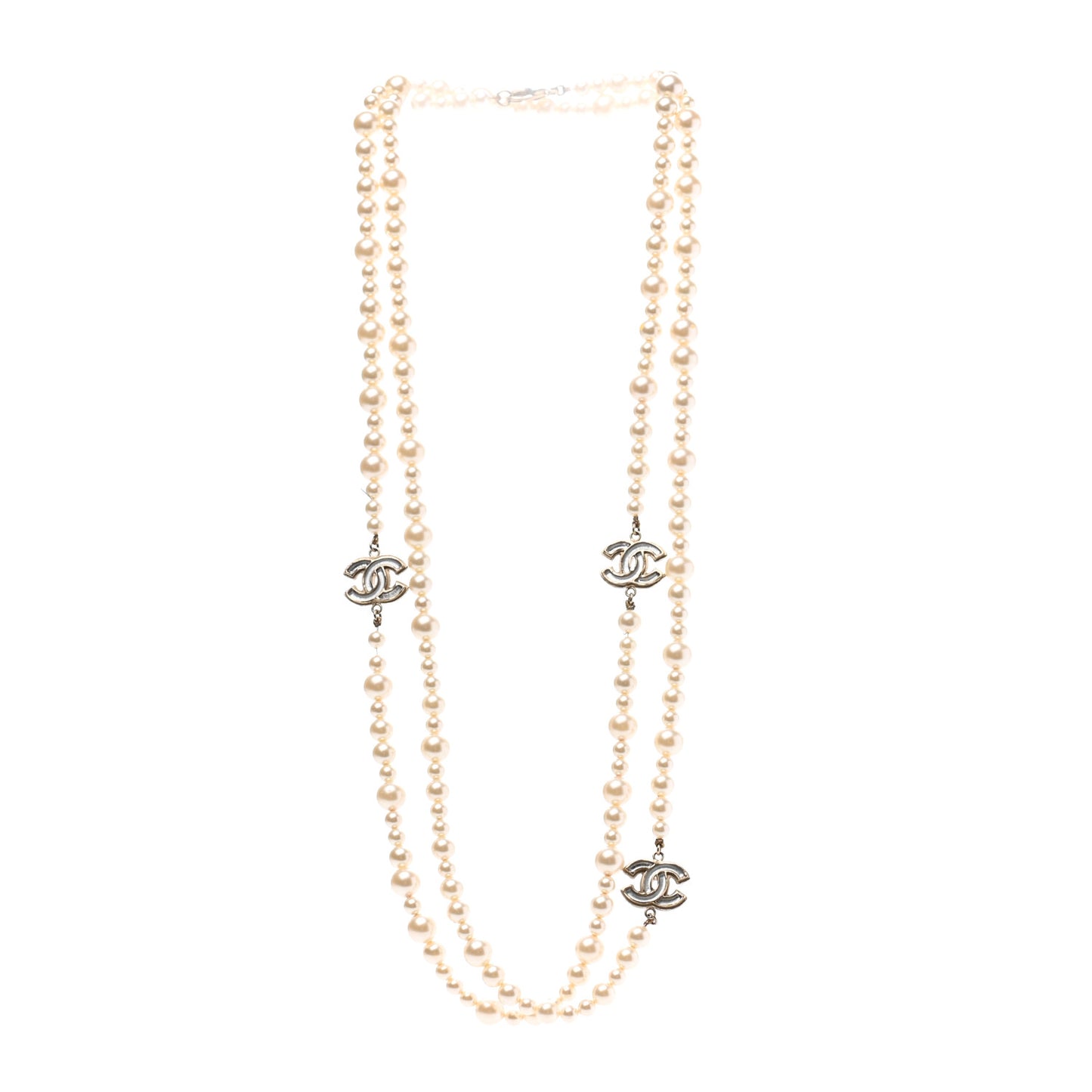 Graduated Pearl CC Long Necklace Gold