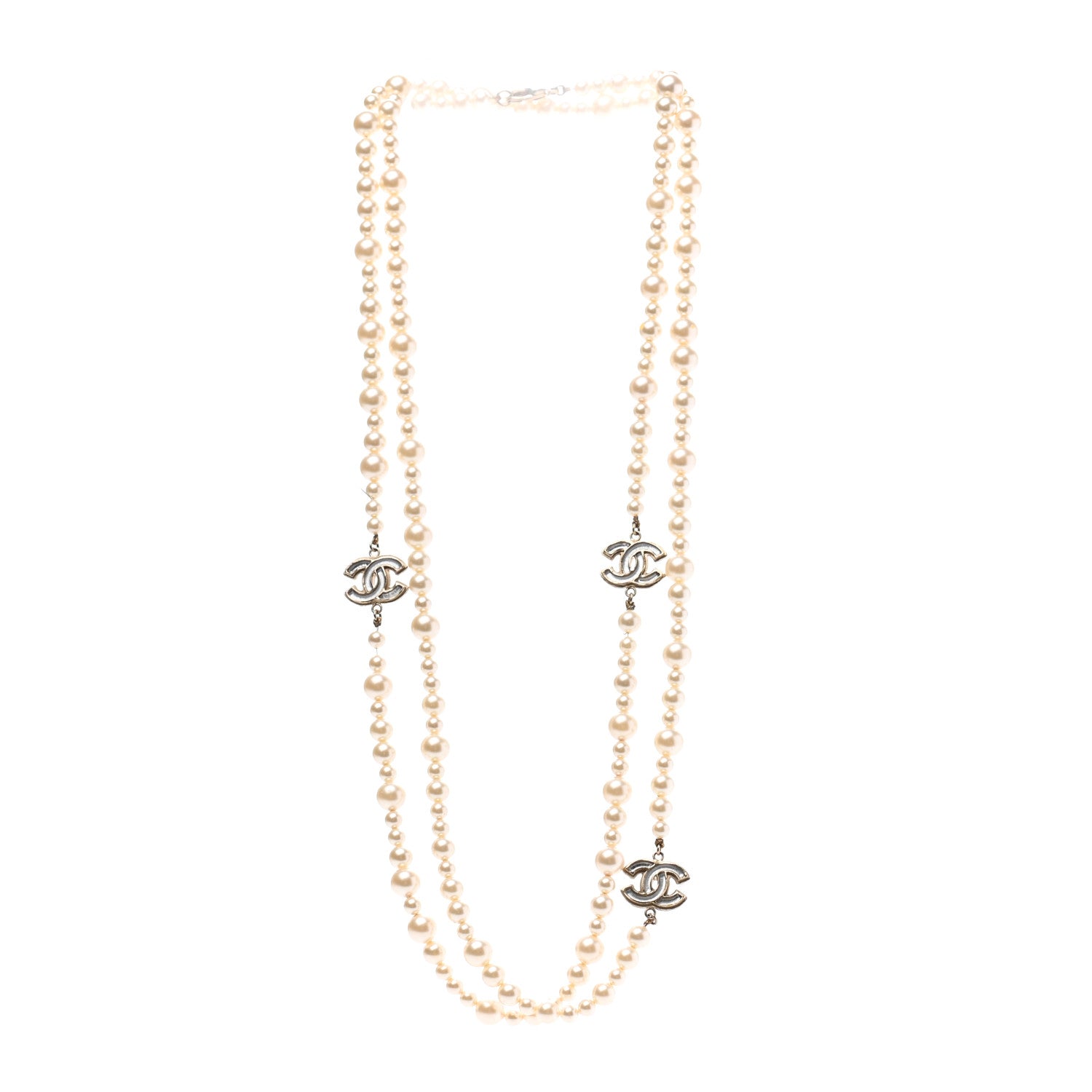 Chanel Graduated Pearl CC Long Necklace Gold 3 of 9