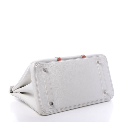 Hermes Taurillon Clemence Lizard Club Birkin 30 Blanc Gris Perle Sanguine 4 of 10