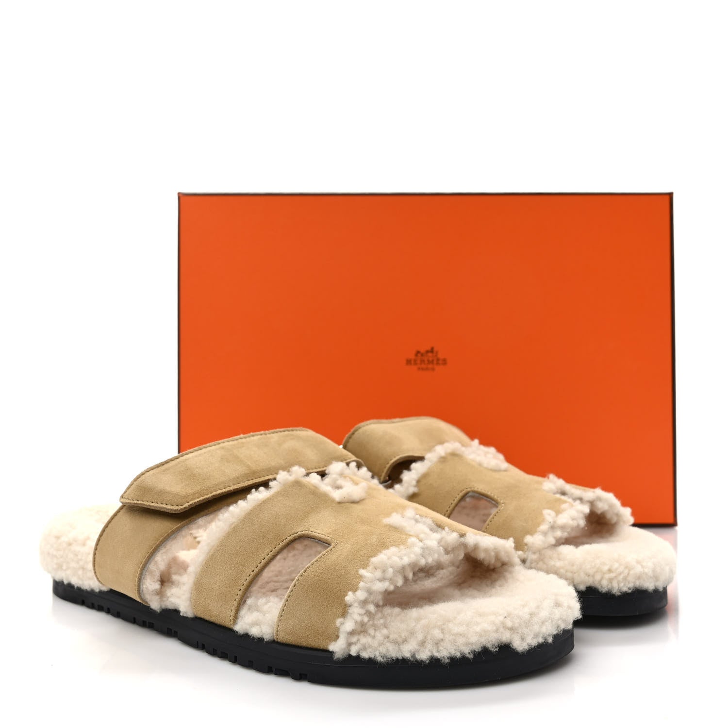 Hermes Suede Goatskin Woolskin Womens Chypre Sandals 38 Beige Albatre 8 of 8