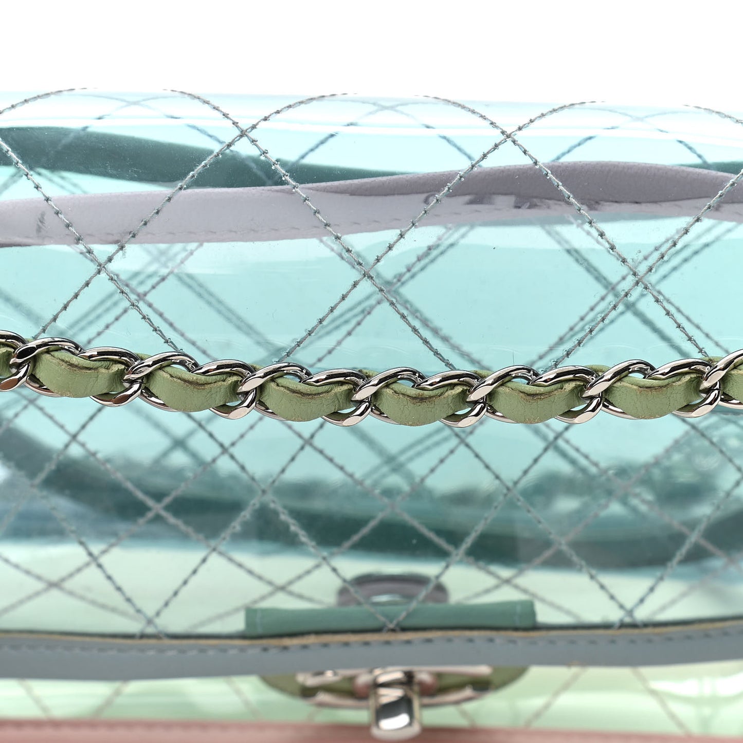 Lambskin PVC Quilted Medium Coco Splash Flap Blue Green