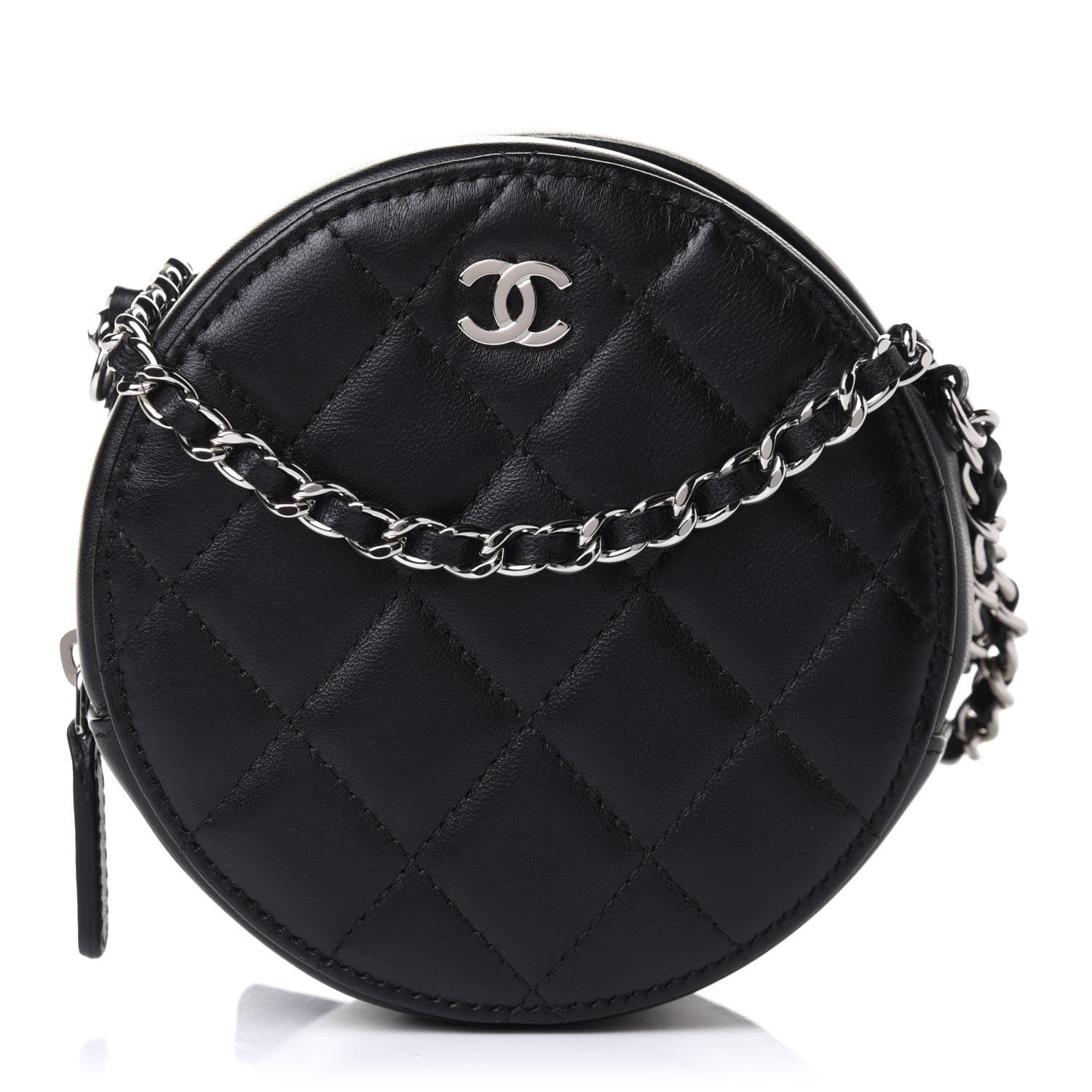 Chanel Lambskin Quilted Round Clutch With Chain Black 1 of 11