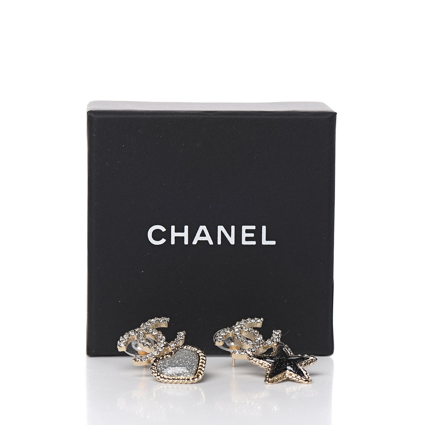 Crystal Enamel CC Star Heart Earrings Gold