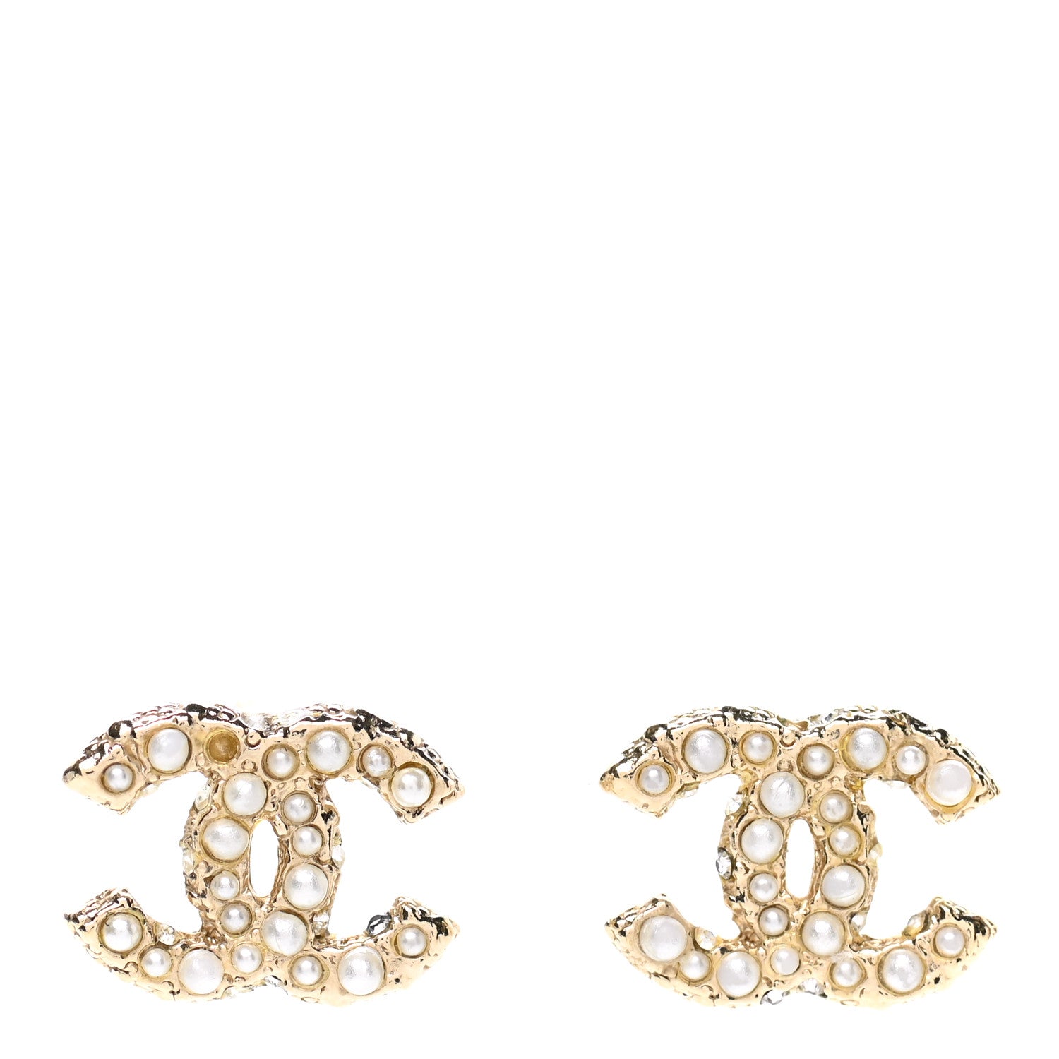 Chanel Pearl Crystal CC Earrings Light Gold 1 of 6