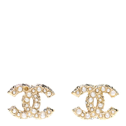 Chanel Pearl Crystal CC Earrings Light Gold 1 of 6