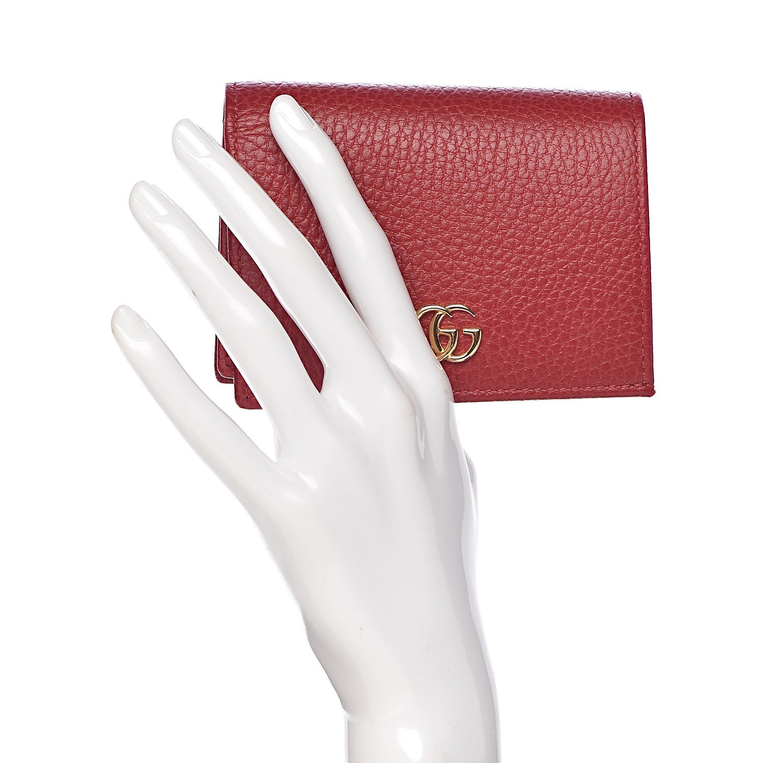 Gucci Pebbled Calfskin GG Marmont Card Case Hibiscus Red 2 of 8