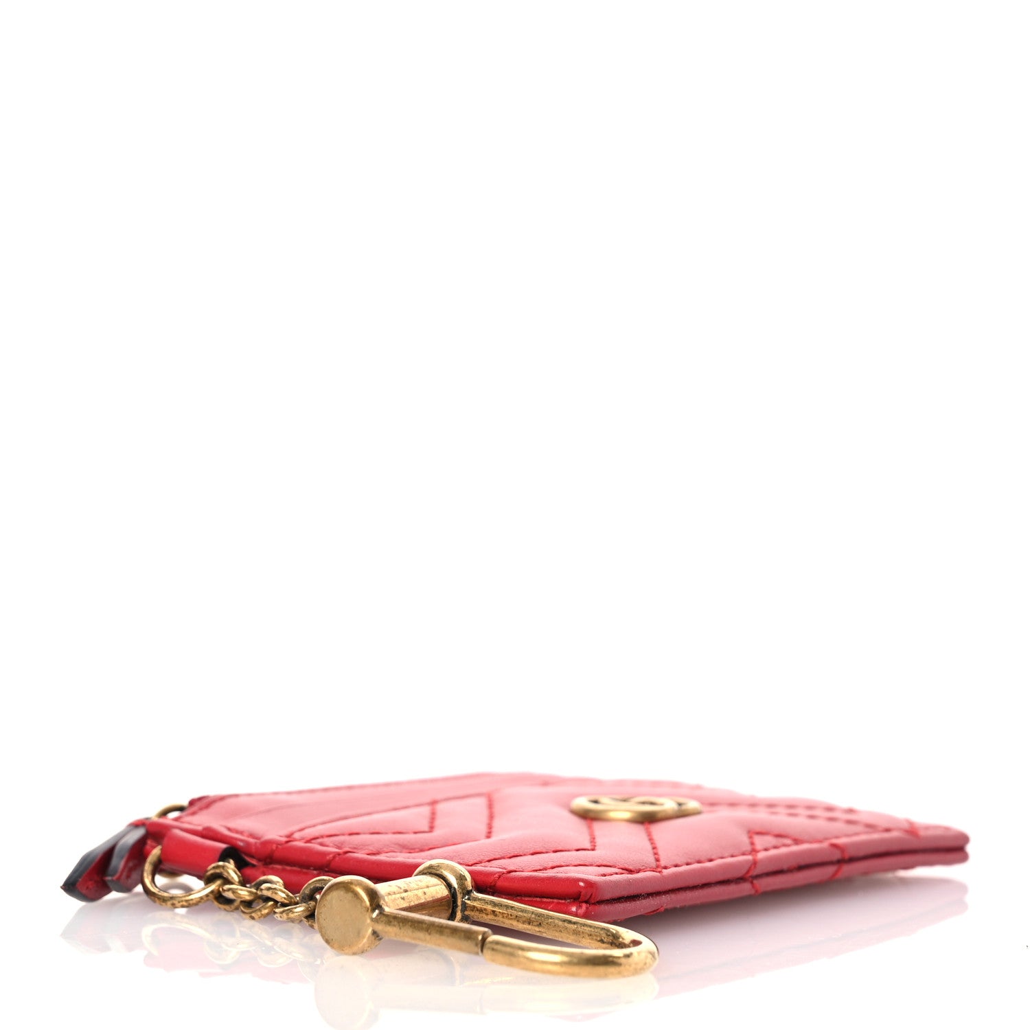Gucci Calfskin Matelasse GG Marmont Key Case Card Holder Hibiscus Red 4 of 9