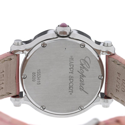 Chopard Stainless Steel Alligator Pink Sapphire Mother of Pearl 30mm Happy Sport Blossom Quartz Watch 4 of 5
