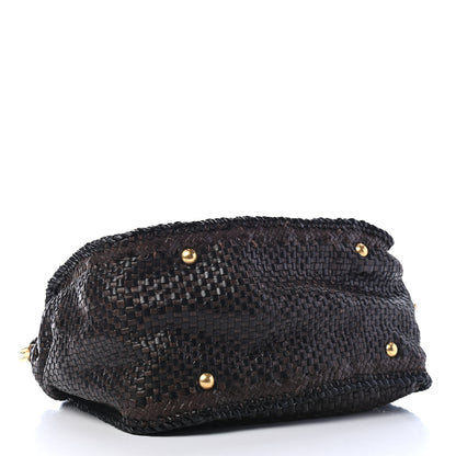 Prada Goatskin Woven Tote Moro Black 3 of 4