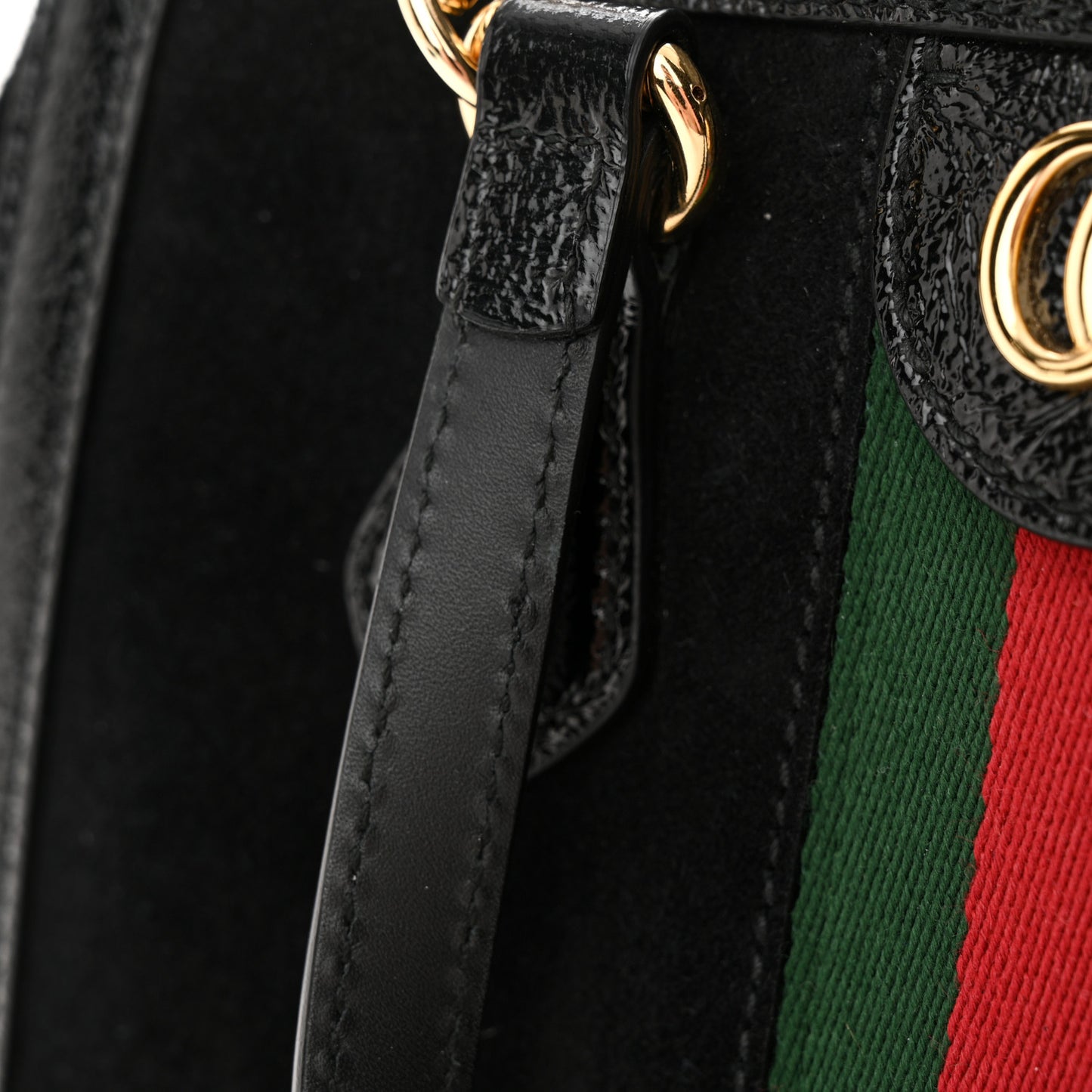 Suede Patent GG Web Small Ophidia Tote Bag Black