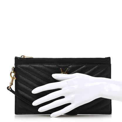 Saint Laurent Grain De Poudre Chevron Monogram Large Bill Pouch Black 2 of 10