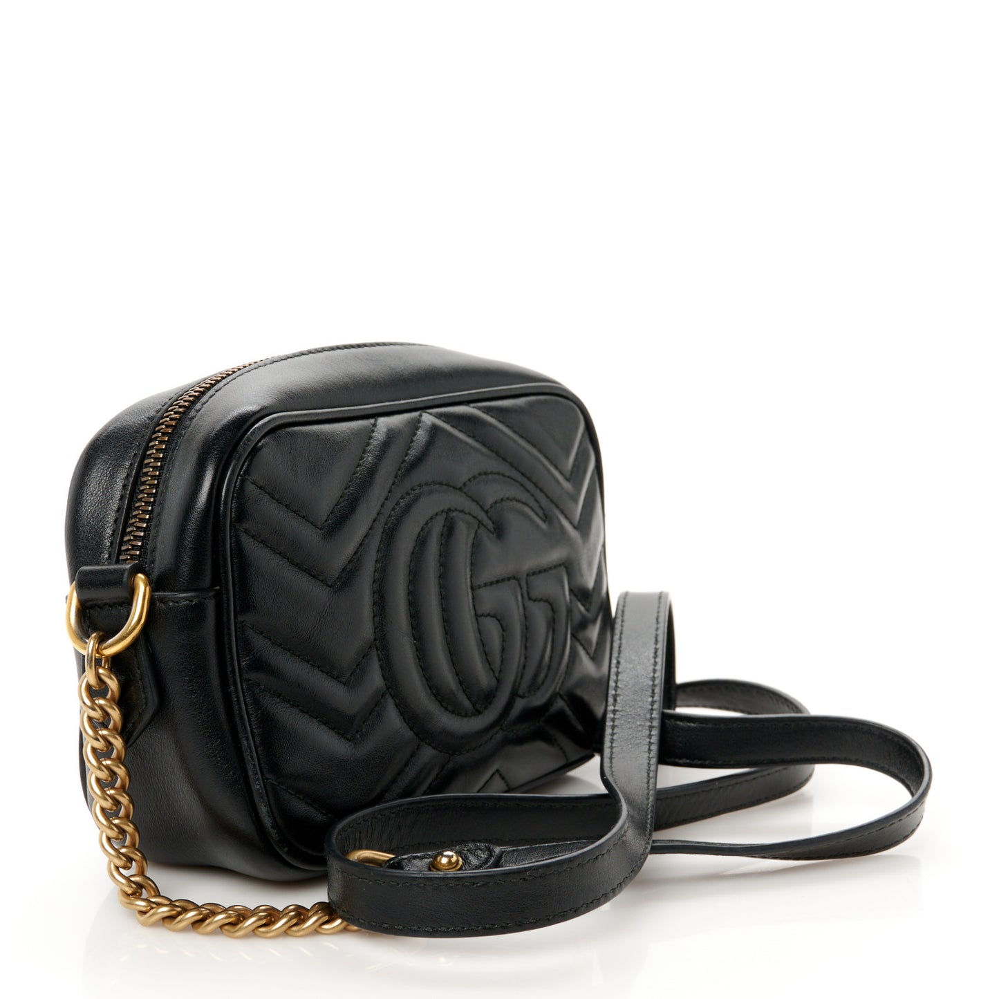 Calfskin Matelasse Mini GG Marmont Chain Shoulder Bag Black