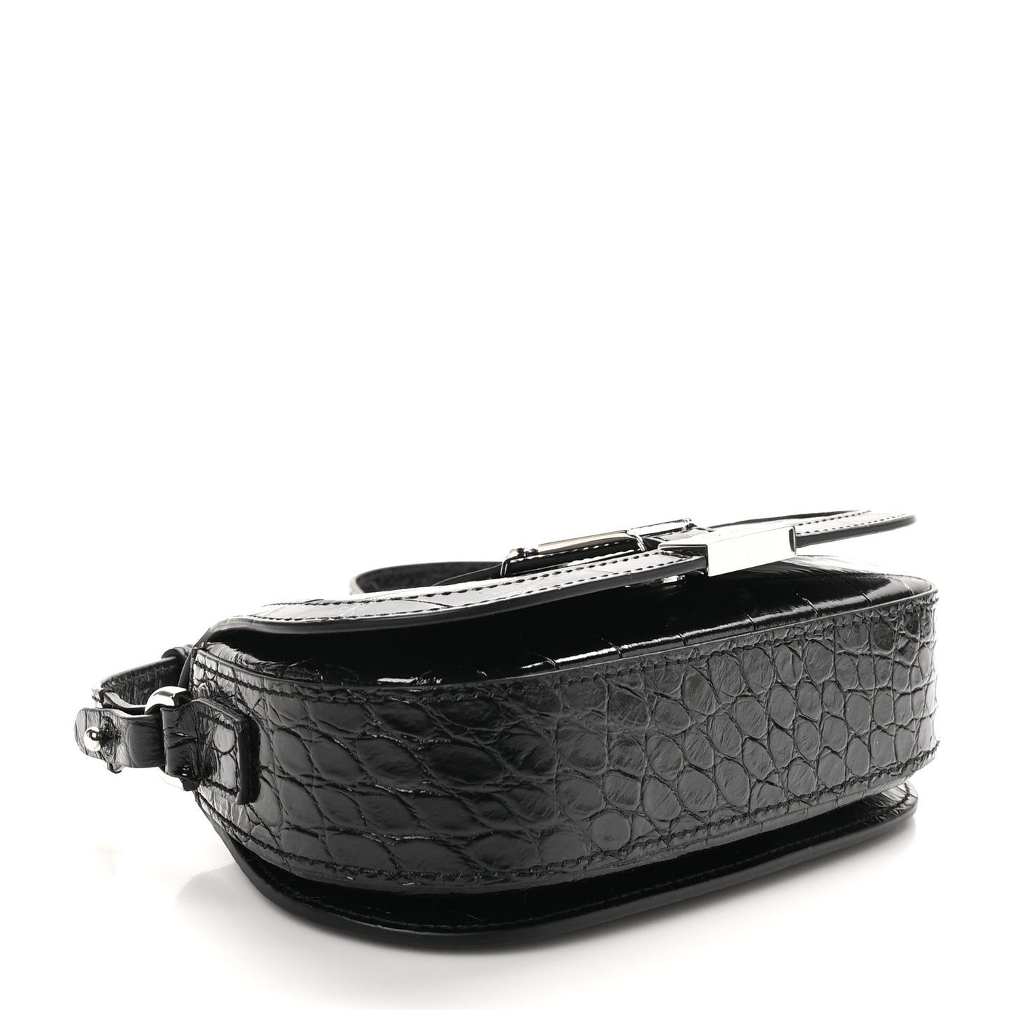 Calfskin Crocodile Embossed Greca Goddess Mini Shoulder Bag Black
