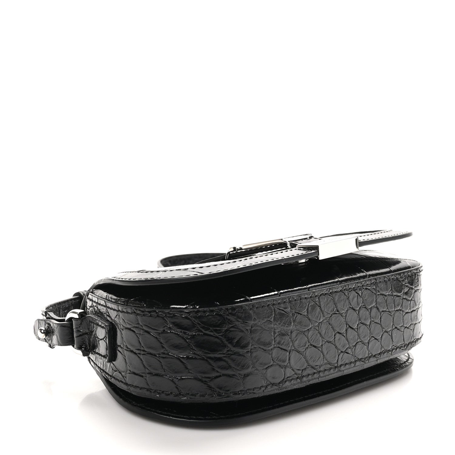 Versace Calfskin Crocodile Embossed Greca Goddess Mini Shoulder Bag Black 4 of 9