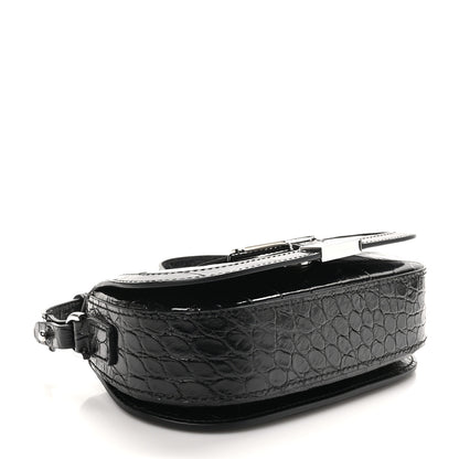 Versace Calfskin Crocodile Embossed Greca Goddess Mini Shoulder Bag Black 4 of 9