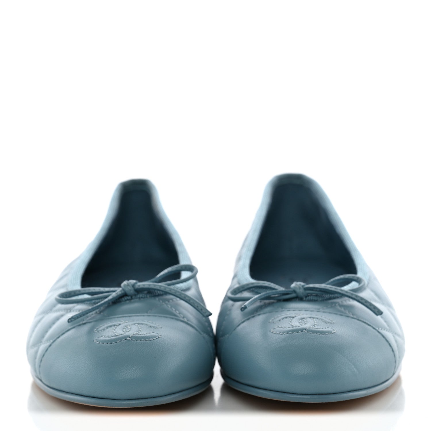 Chanel Lambskin Quilted CC Cap Toe Ballerina Flats 38.5 Blue 2 of 12