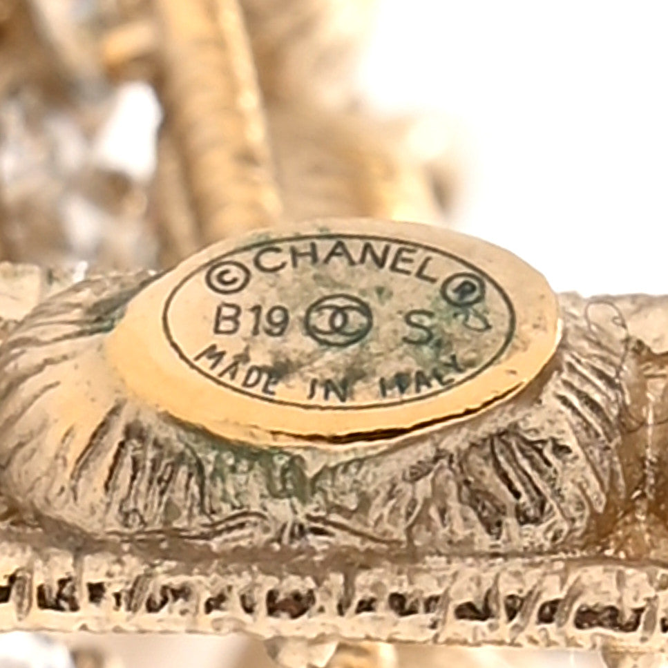 Chanel Crystal Cha-Nel Logo Drop Earrings Gold 4 of 6