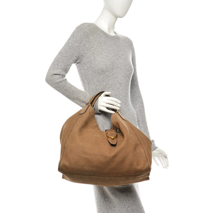 Gucci Nubuck Large Soft Stirrup Shoulder Bag Light Brown 2 of 8