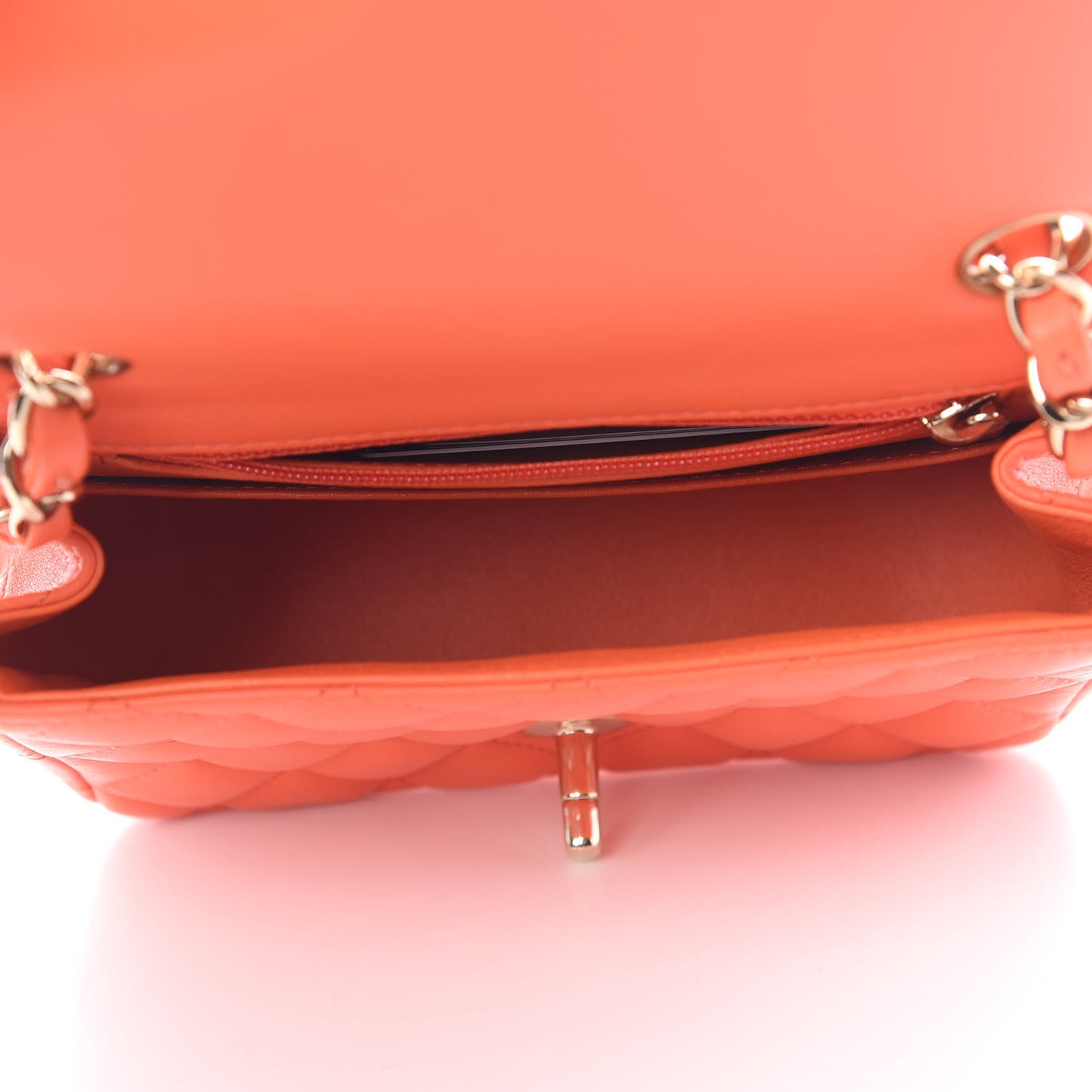 Lambskin Quilted Mini Square Flap Light Orange