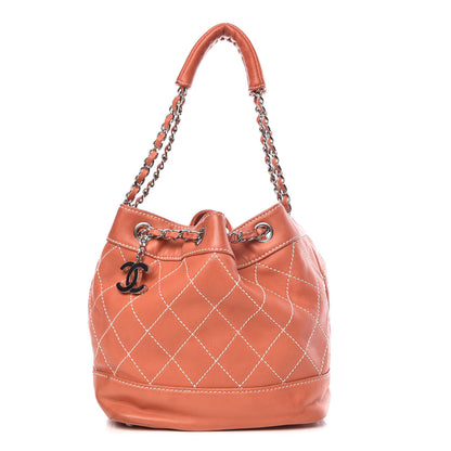 Chanel Lambskin Contrast Stitch Small Drawstring Tote Coral 1 of 17