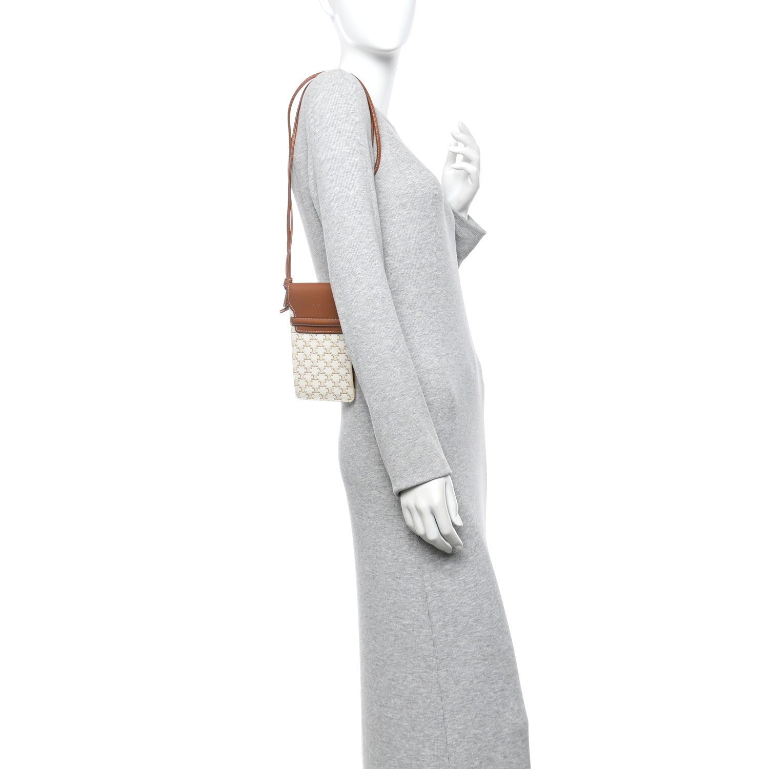 Celine Triomphe Canvas Lambskin Phone Pouch With Flap White Tan 2 of 11