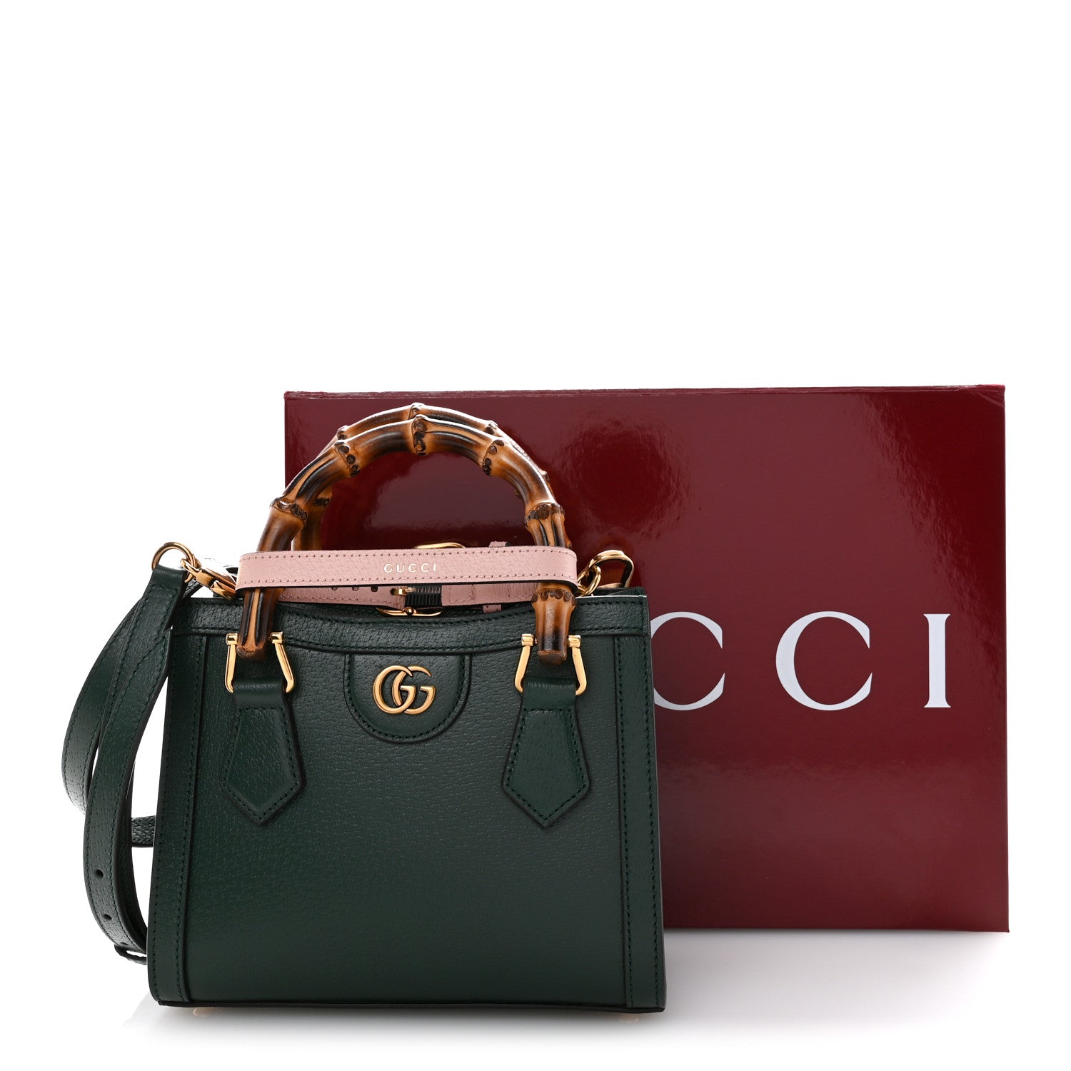 Gucci Textured Dollar Calfskin Web Mini Diana Tote Bag Vintage Green Pink 11 of 11