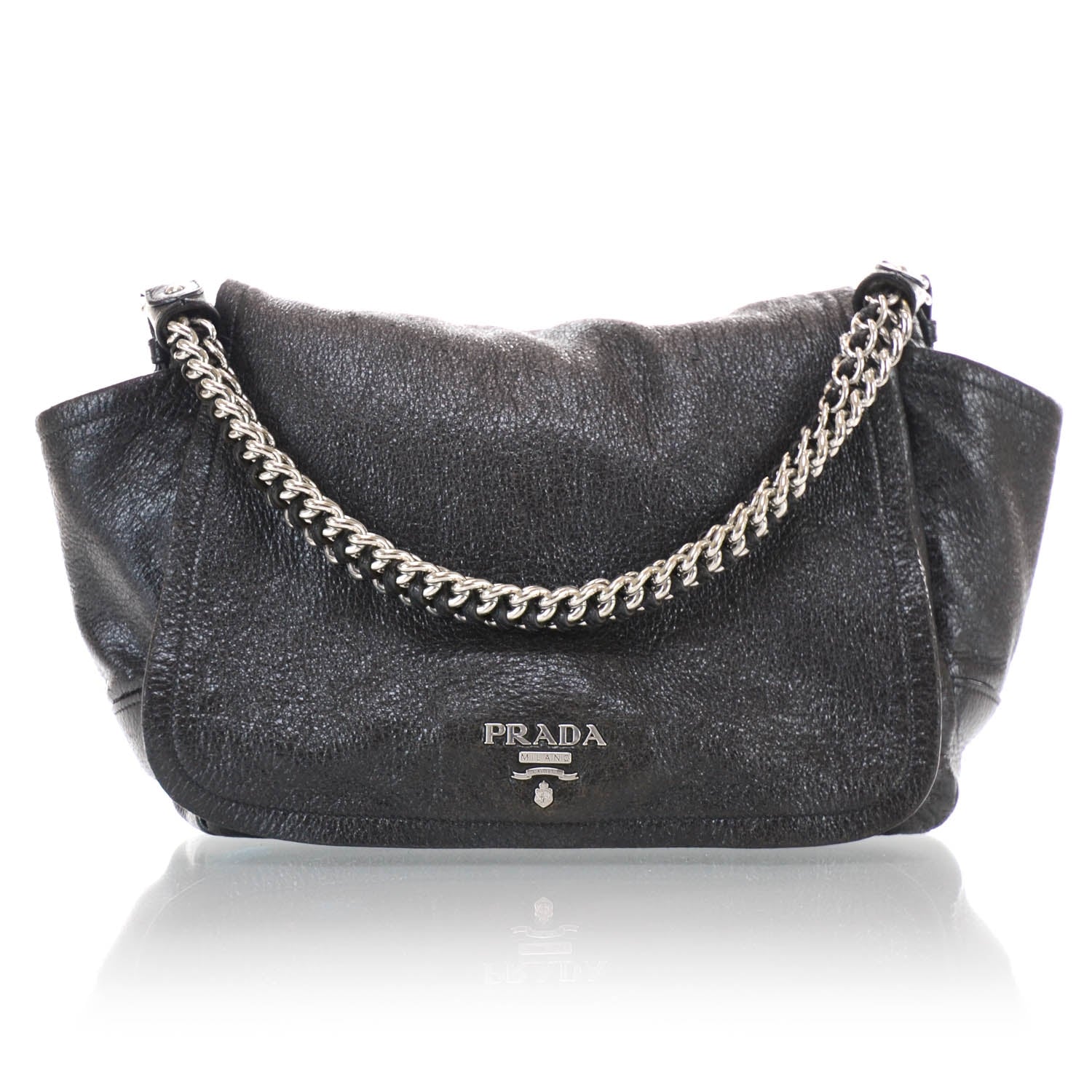 Prada Cervo Lux Chain Flap Hobo Ebano 1 of 10
