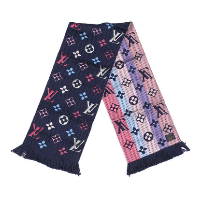Louis Vuitton Wool Silk Rainbow Logomania Scarf Navy 2 of 3