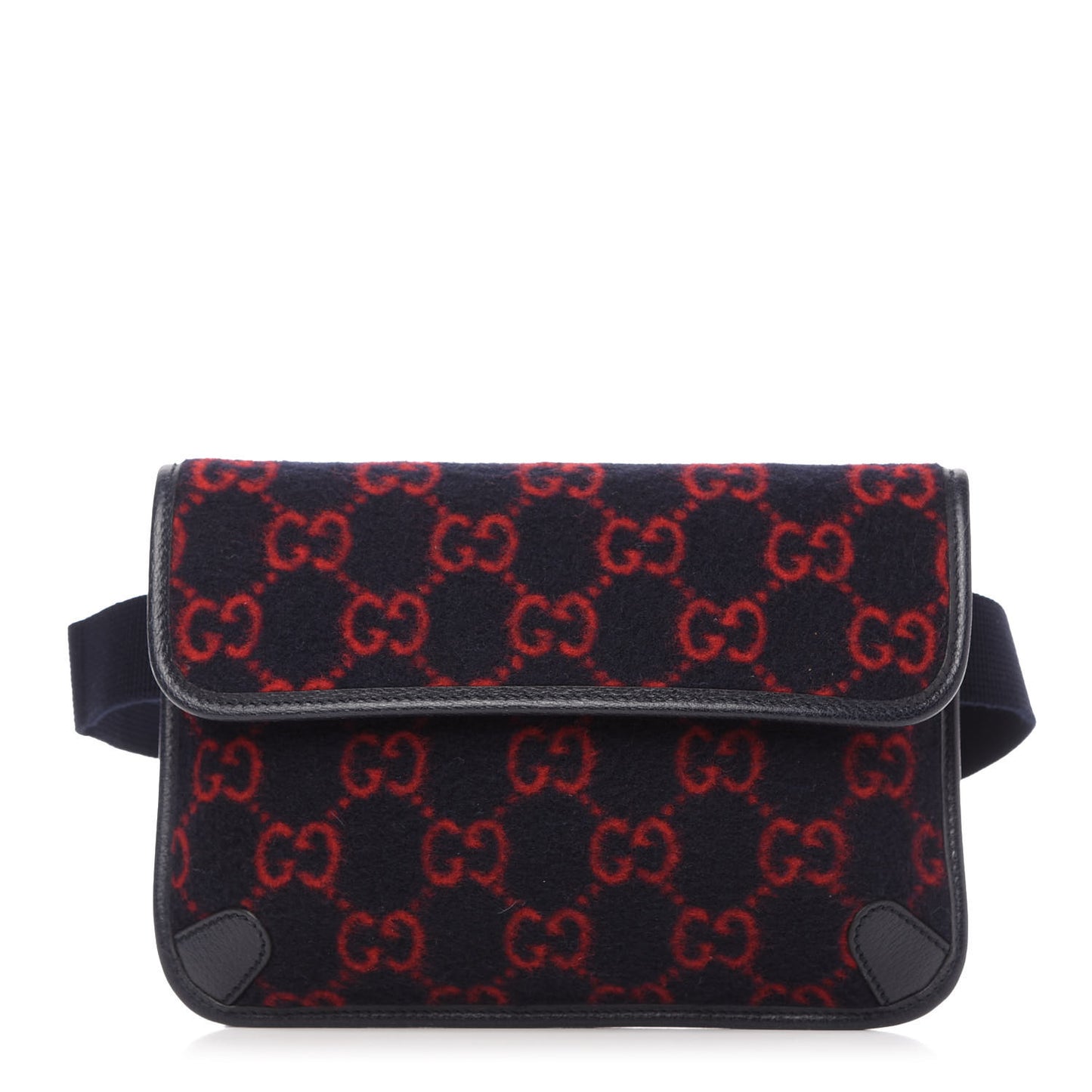 Covered Wool GG Monogram Slim Belt Bag Navy Red